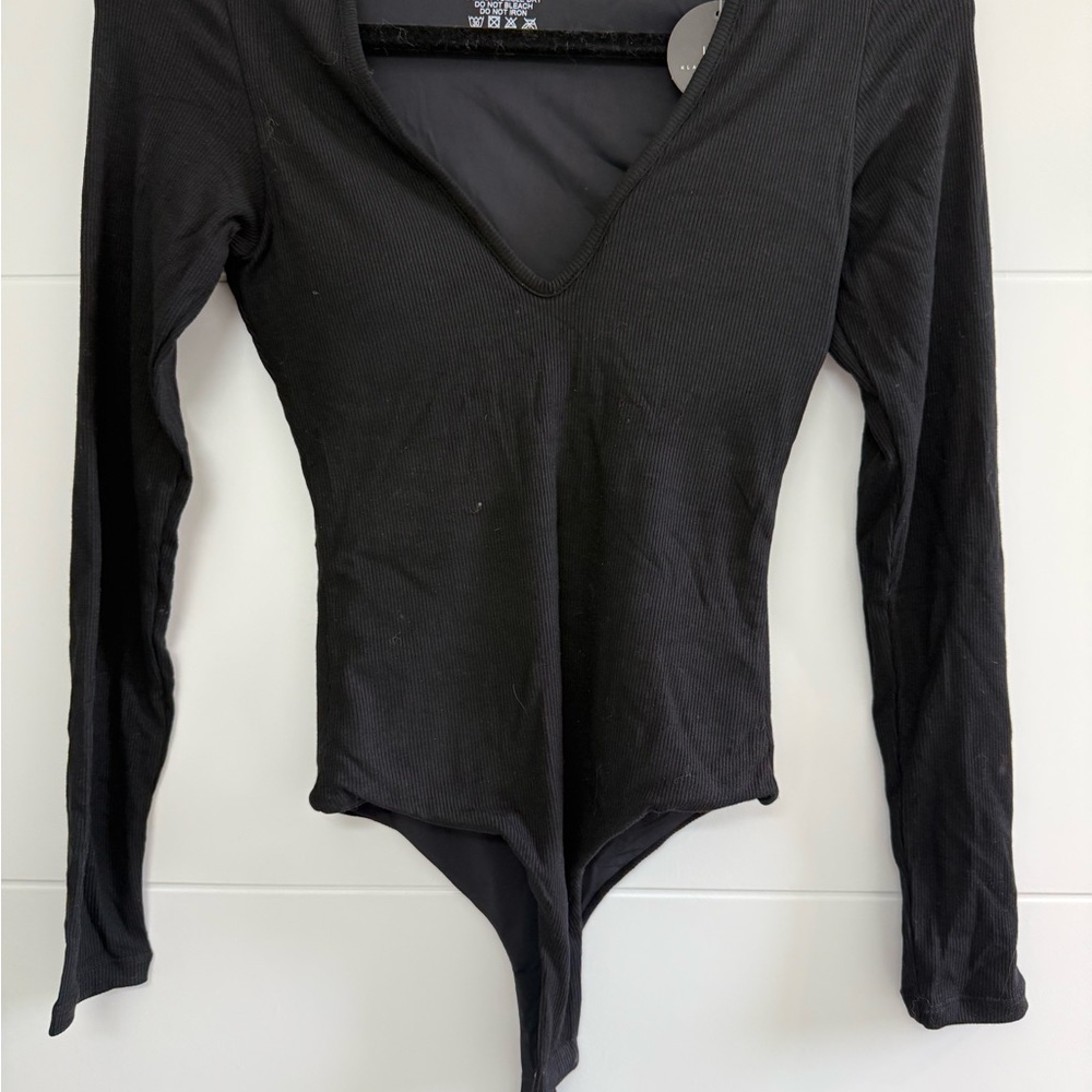 NWT Klassy Network Black Deep V Fitted Bodysuit